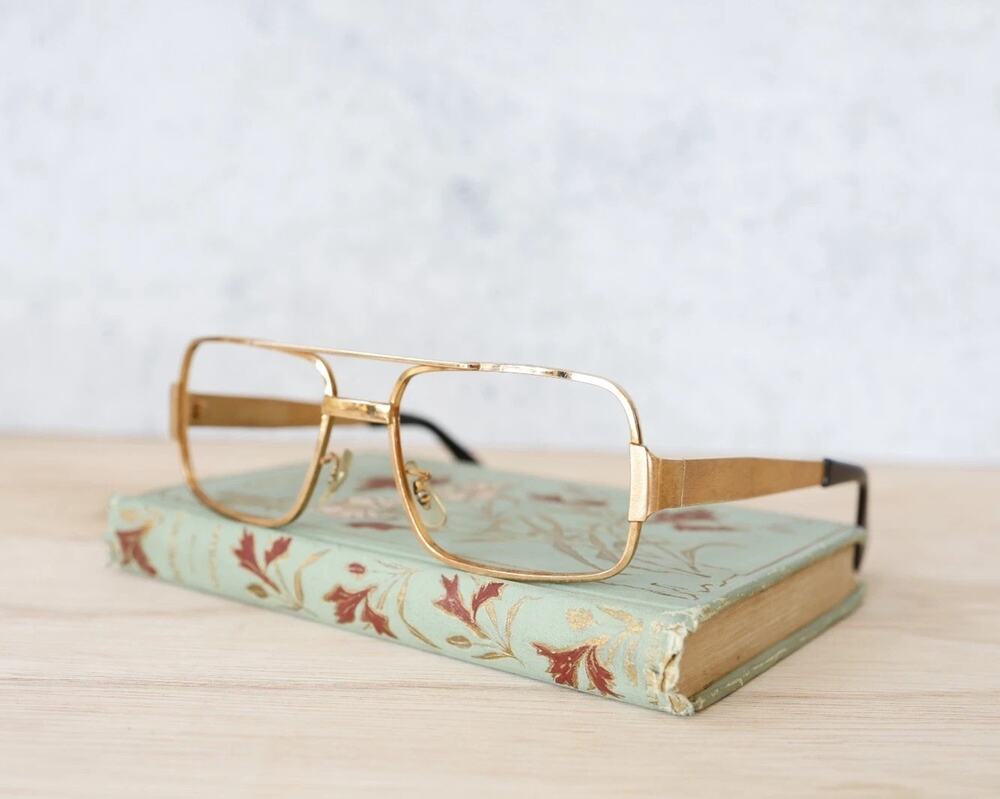 Vintage 1970s Eyeglasses NOS Austria Aviator Brushed Gold Toned Retro NOS
